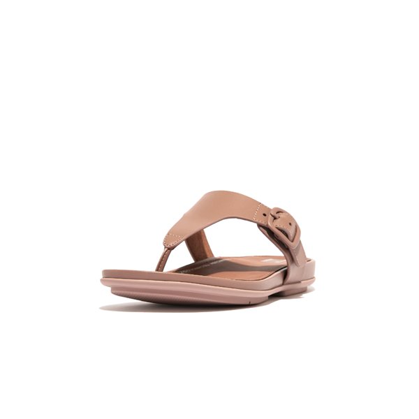 Gracie Rubber-Buckle Leather Toe-Post Sandals