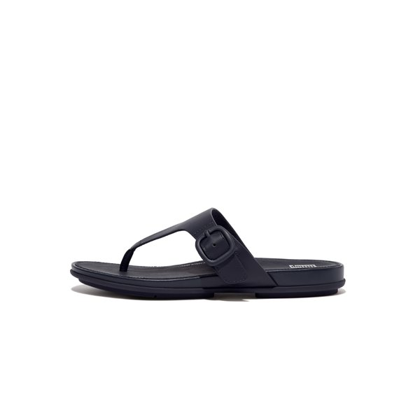 Gracie Rubber-Buckle Leather Toe-Post Sandals