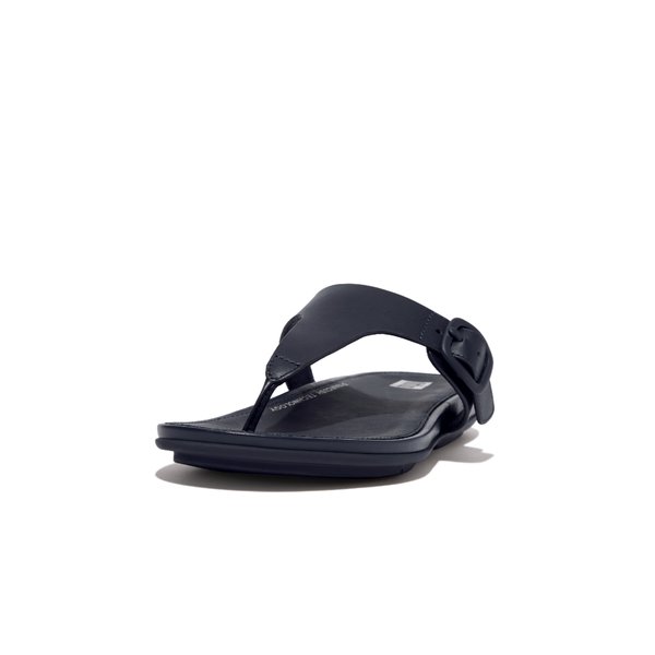 Gracie Rubber-Buckle Leather Toe-Post Sandals