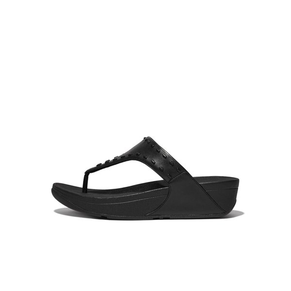 LULU Rubber-Stud Leather Toe-Post Sandals