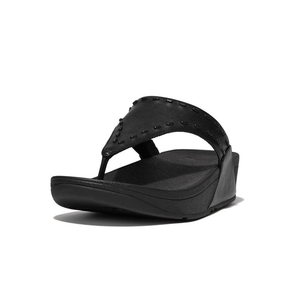 LULU Rubber-Stud Leather Toe-Post Sandals