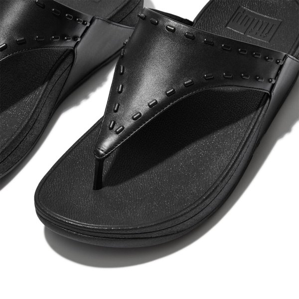 LULU Rubber-Stud Leather Toe-Post Sandals