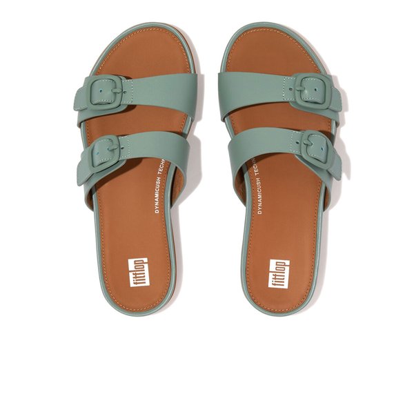 Gracie Rubber-Buckle Two Bar Leather Slides Sandals