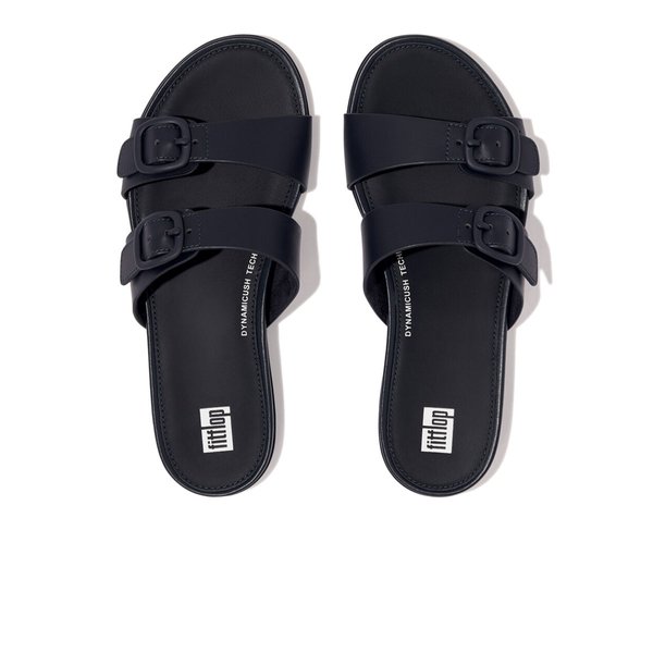 Gracie Rubber-Buckle Two Bar Leather Slides Sandals