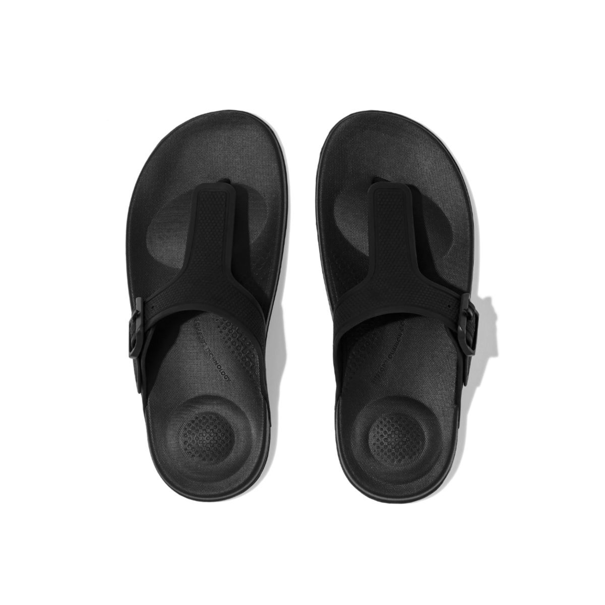 iQUSHION Women's Adjustable Buckle Flip-Flops - All Black (GB3-090)