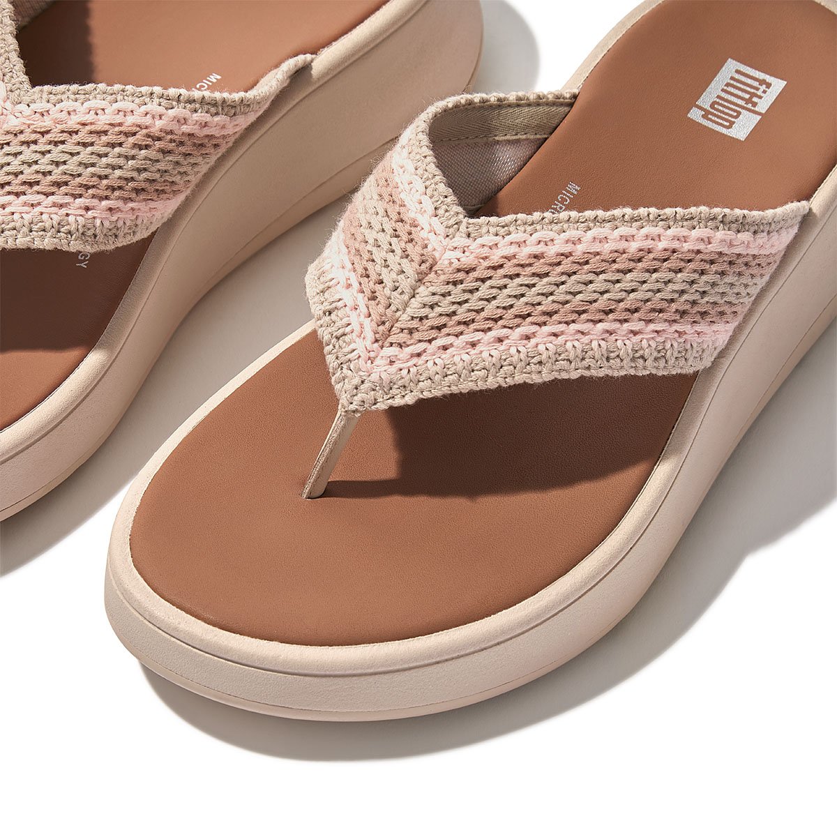 F-MODE Crochet Flatform Toe-Post Sandals - Stone Beige (GM8