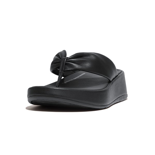 F-MODE Leather-Twist Flatform Toe-Post Sandals 