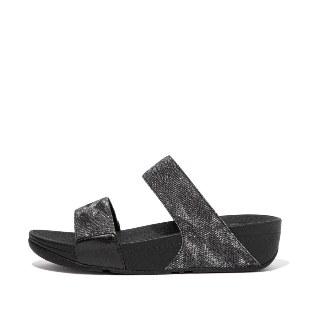 FitFlop LULU Glitz Slides All Black front view
