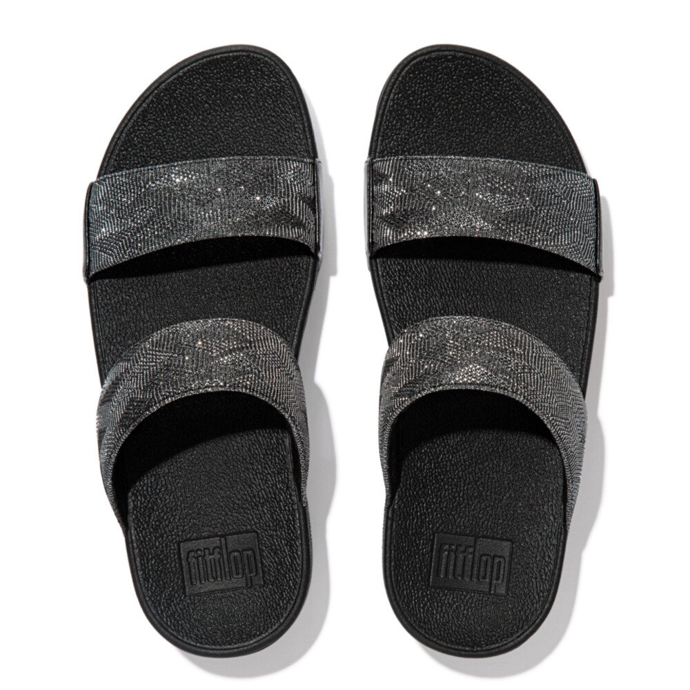 FitFlop LULU Glitz Slides All Black front view