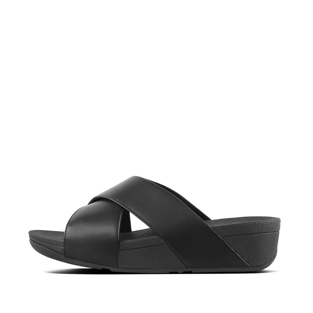LULU Leather Cross Slide Sandals - Black (K04-001) | FitFlop Singapore