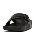 FitFlop LULU Crystal-Buckle Leather Cross Slides All Black front view