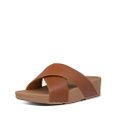 FitFlop LULU Leather Cross Slide Sandals Light Tan front view