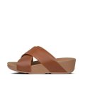 FitFlop LULU Leather Cross Slide Sandals Light Tan front view