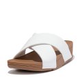 FitFlop LULU Leather Cross Slide Sandals Urban White front view
