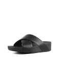 FitFlop LULU Leather Cross Slide Sandals Black front view