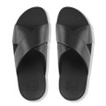 FitFlop LULU Leather Cross Slide Sandals Black front view