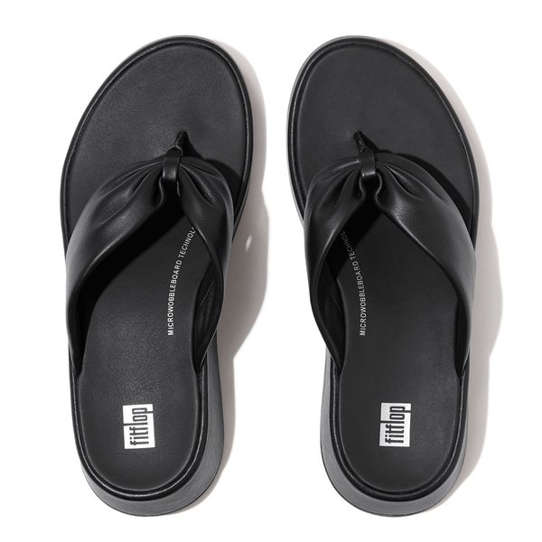 F-MODE Leather-Twist Flatform Toe-Post Sandals 