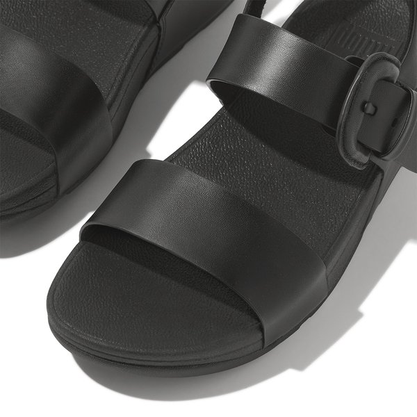 LULU Covered-Buckle Leather Back-Strap Sandals 