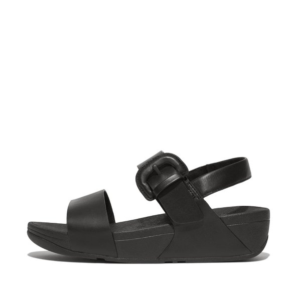 LULU Covered-Buckle Leather Back-Strap Sandals 