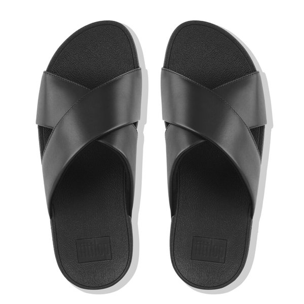 LULU Leather Cross Slide Sandals