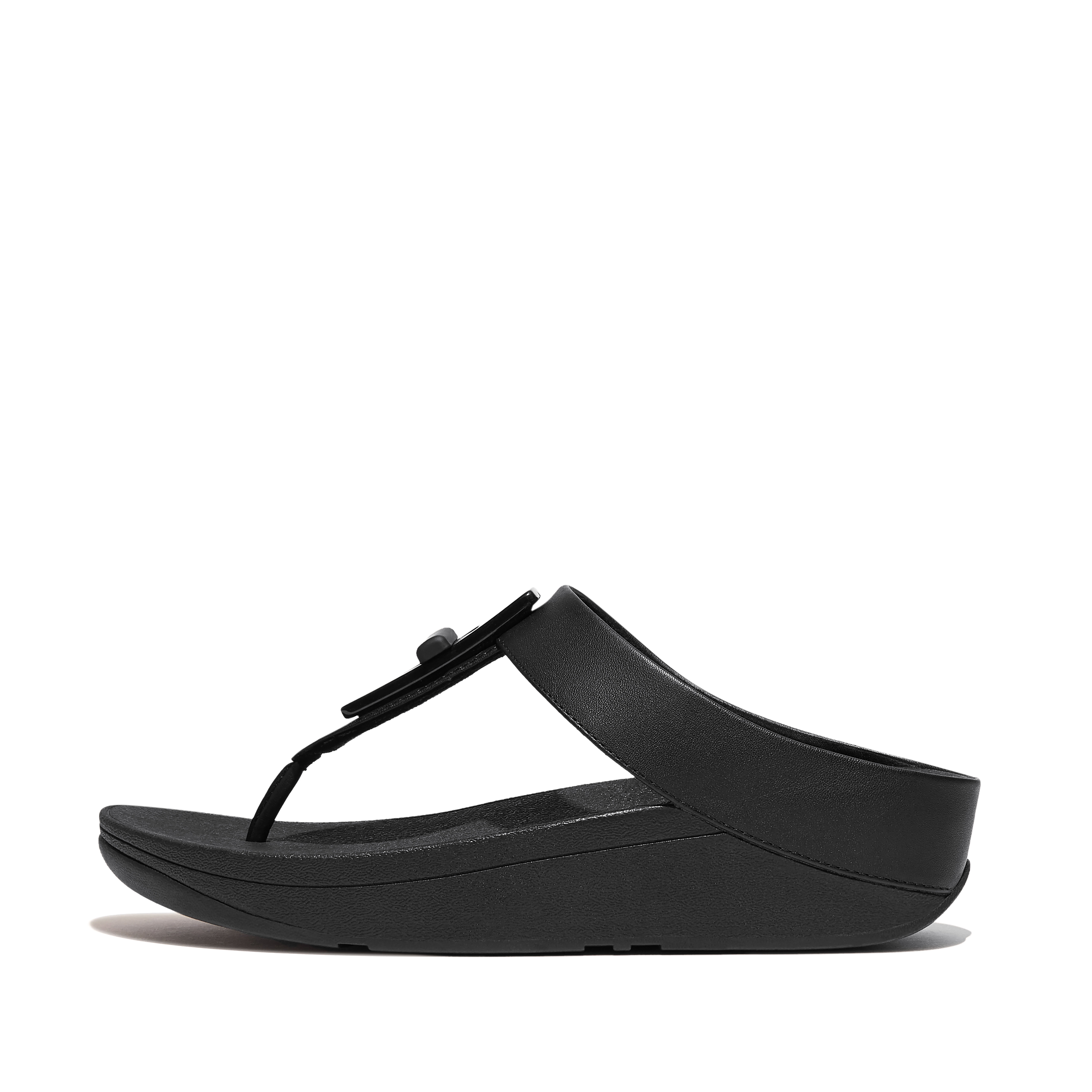 FINO Women's Resin-Lock Leather Toe-Post Sandals - Black (GQ1-001)