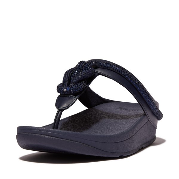 FINO Crystal-Cord Leather Toe-Post Sandals