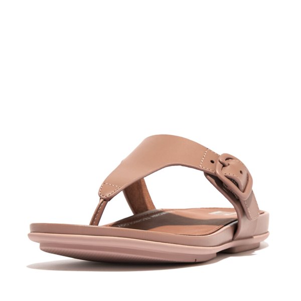 GRACIE Rubber-Buckle Leather Toe-Post Sandals