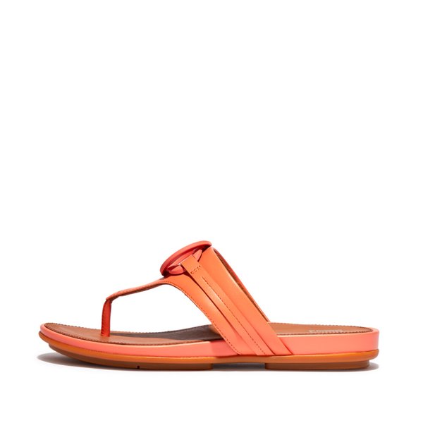 GRACIE Rubber-Circlet Leather Toe-Post Sandals