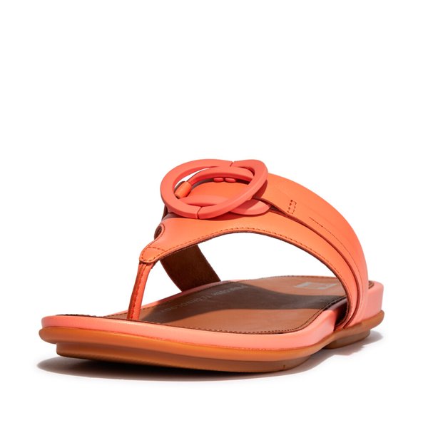 GRACIE Rubber-Circlet Leather Toe-Post Sandals
