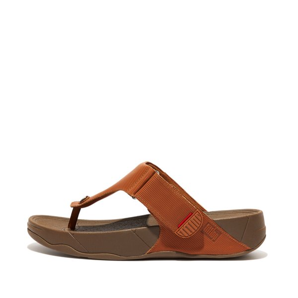 TRAKK II Stripe-Embossed Leather Toe-Post Sandals