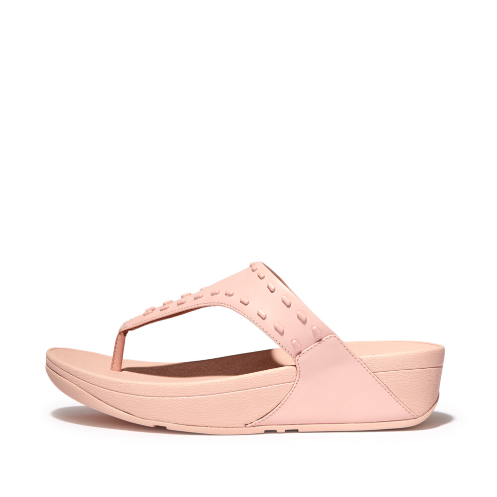 LULU Women's Rubber-Stud Leather Toe-Post Sandals - Pink Salt (GB1 