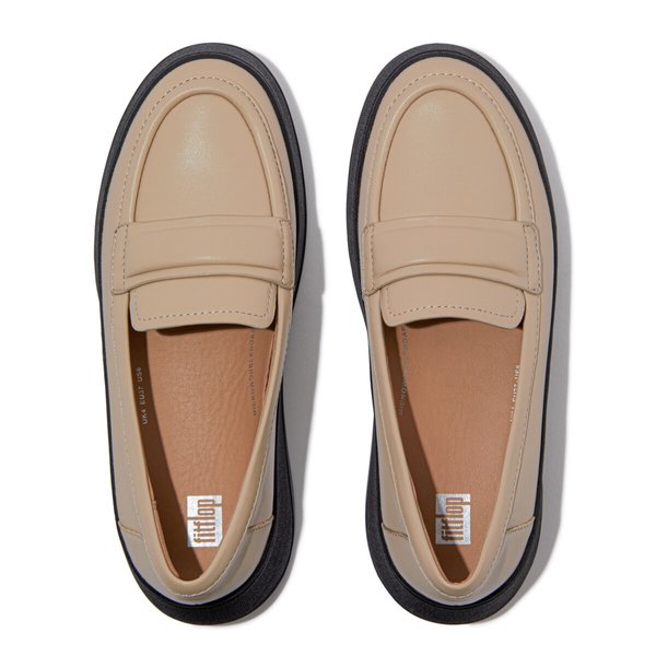 F-MODE Padded-Detail Leather Flatform Loafers 