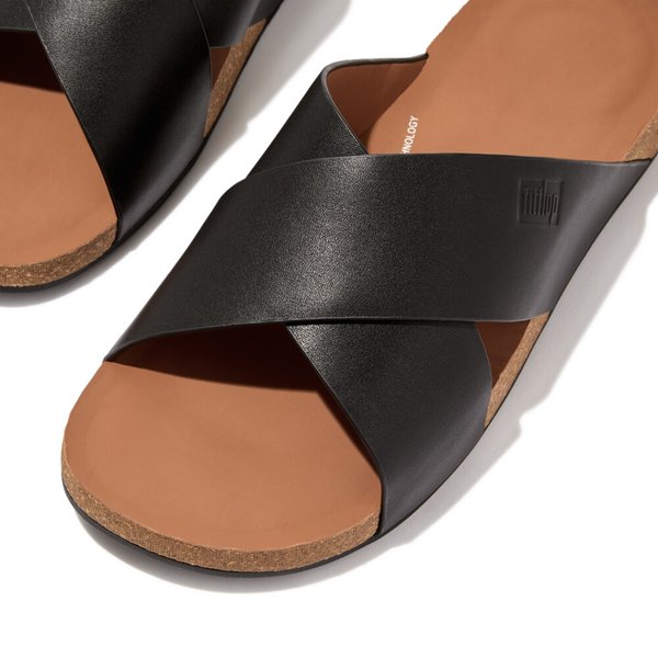 IQUSHION Mens Leather Cross Slides 