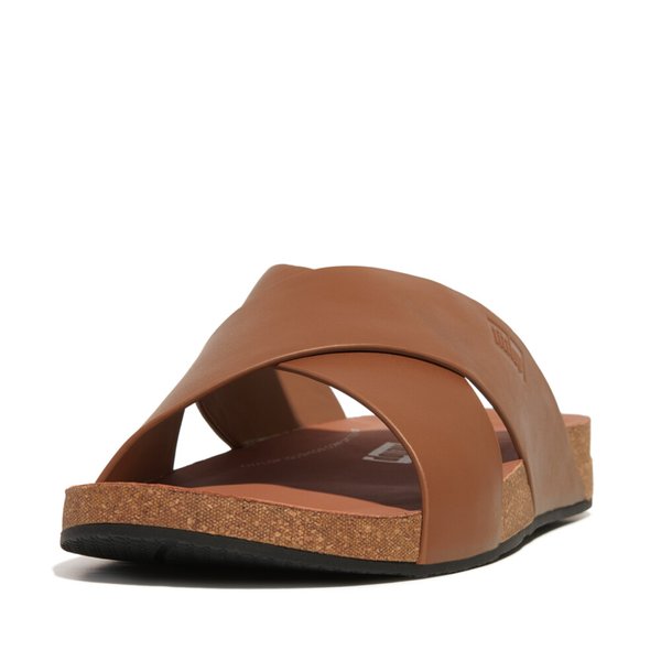 IQUSHION Mens Leather Cross Slides 