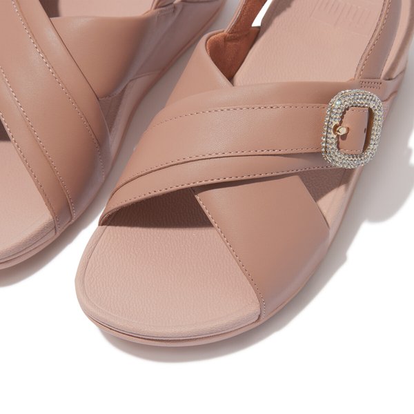 LULU Crystal-Buckle Leather Back-Strap Sandals 