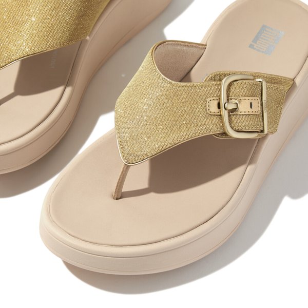 F-MODE Buckle Shimmerlux Flatform Toe-Post Sandals 