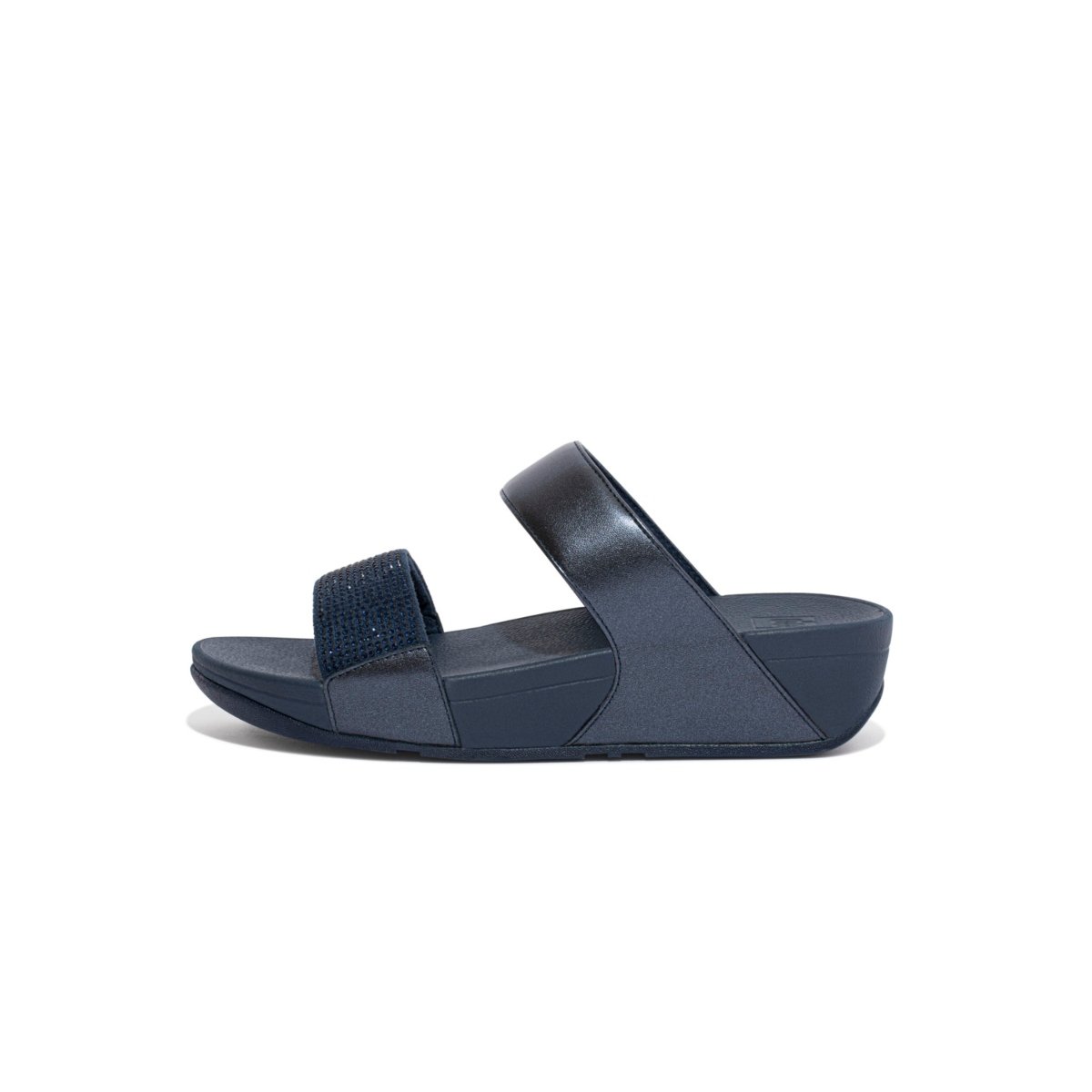 FitFlop LULU Crystal Embellished Slides Midnight Navy front view