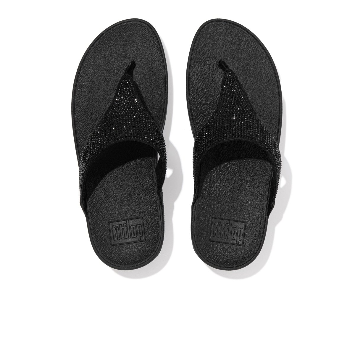 FitFlop LULU Crystal Embellished Toe-Post Sandals All Black top view