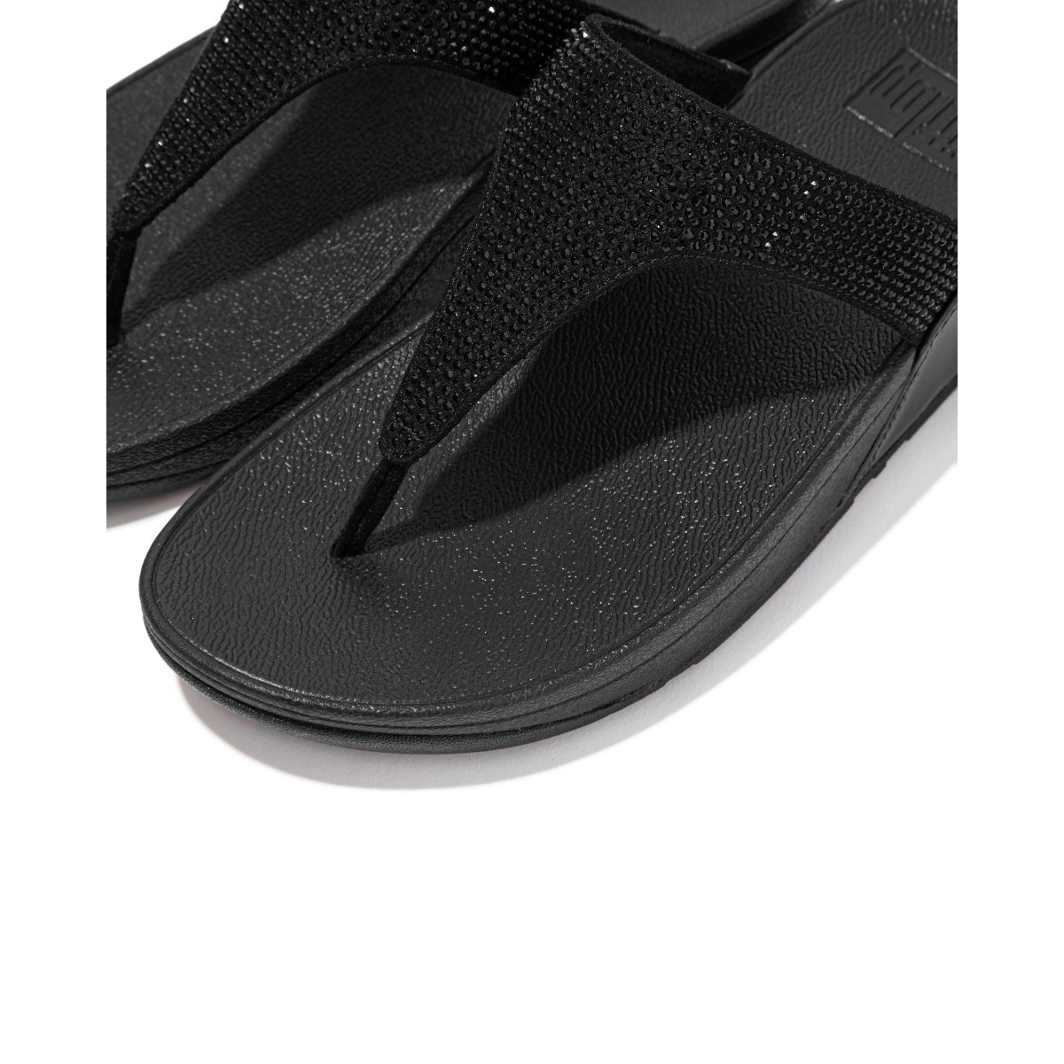 FitFlop LULU Crystal Embellished Toe-Post Sandals All Black close up