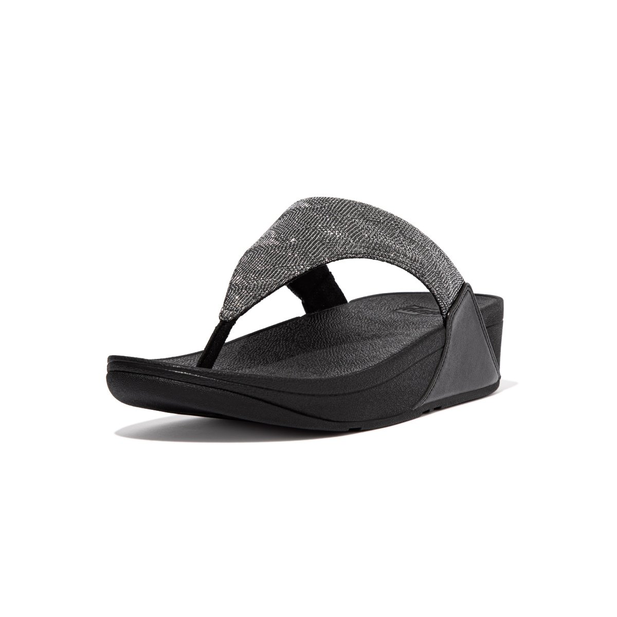 FitFlop LULU Glitz Toe-Post Sandals All Black side view
