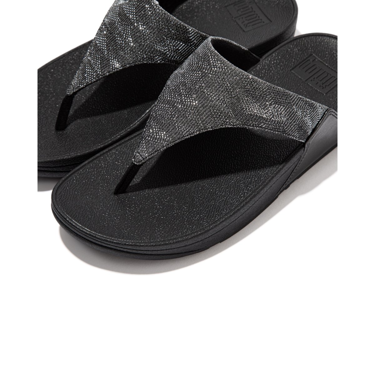 FitFlop LULU Glitz Toe-Post Sandals All Black close up