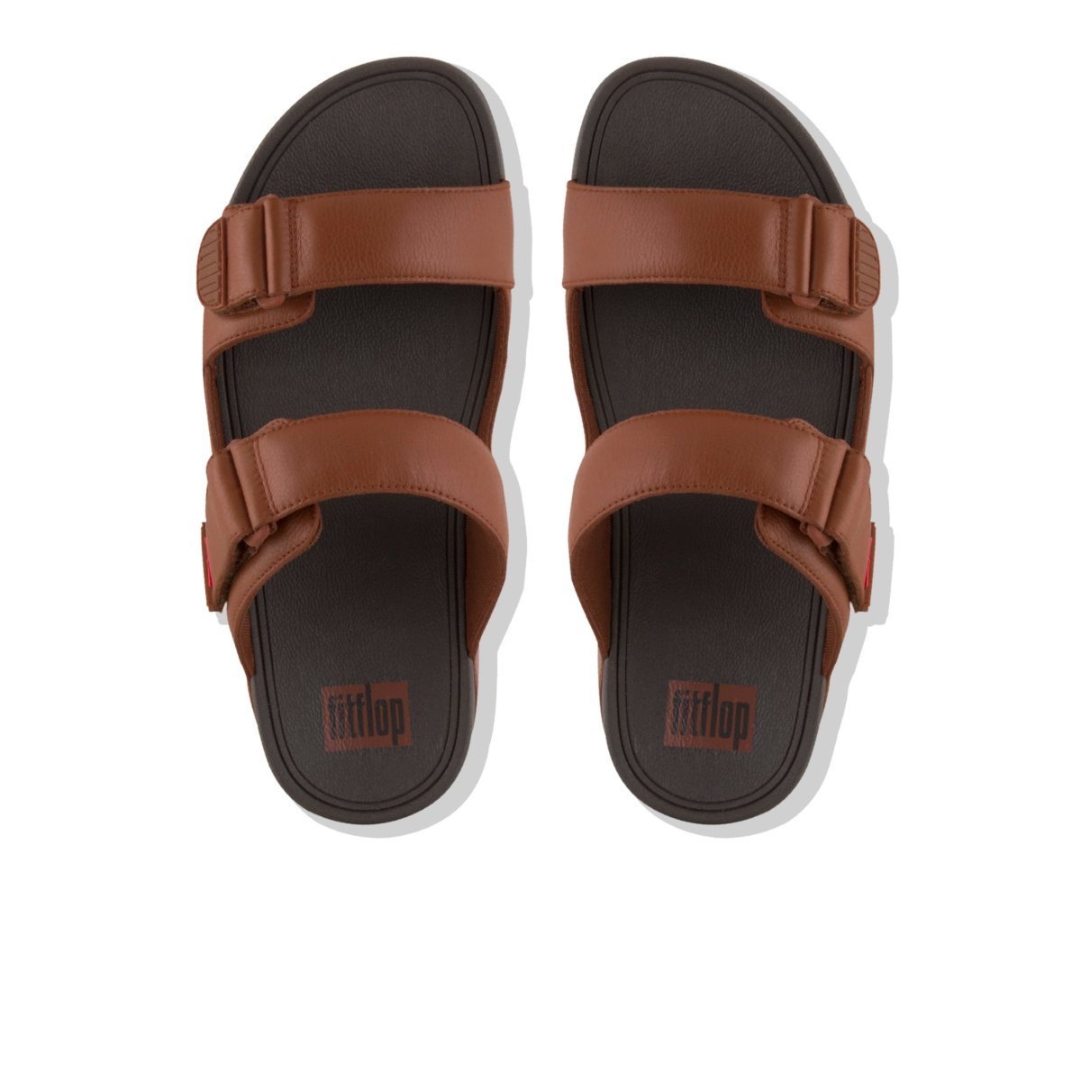 FitFlop GOGH MOC Adjustable Leather Slides Dark Tan top view