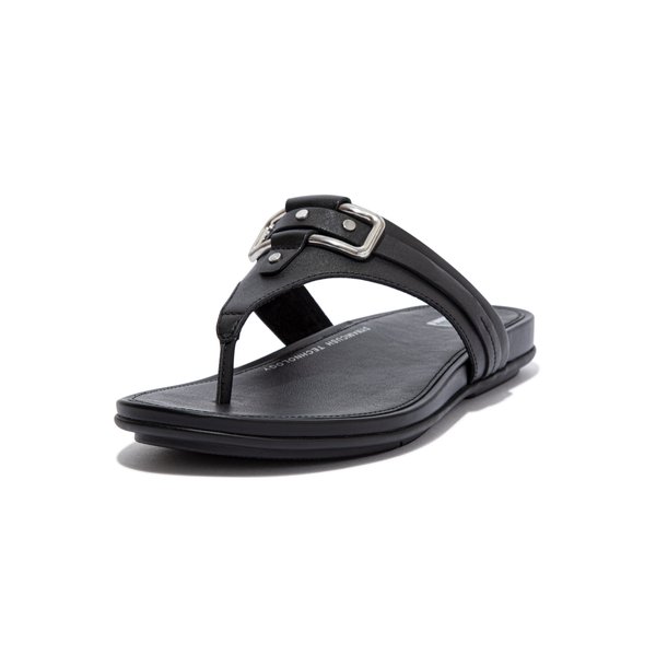GRACIE Stud-Buckle Leather Toe-Post Sandals