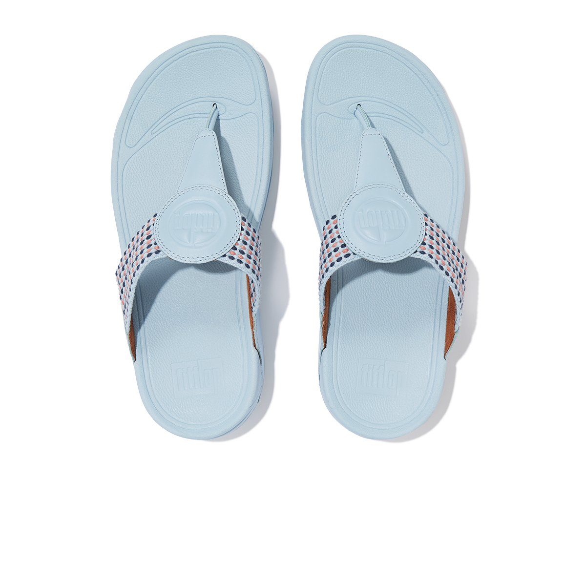 FitFlop WALKSTAR Finestripe Webbing Toe-Post Sandals Sky Blue Mix top view