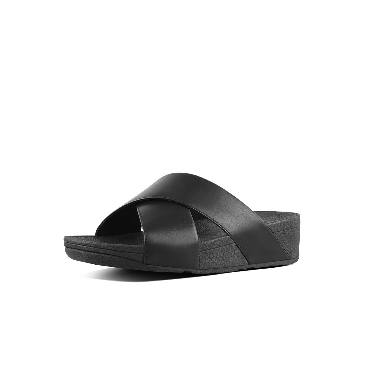 FitFlop LULU Leather Cross Slide Sandals Black side view
