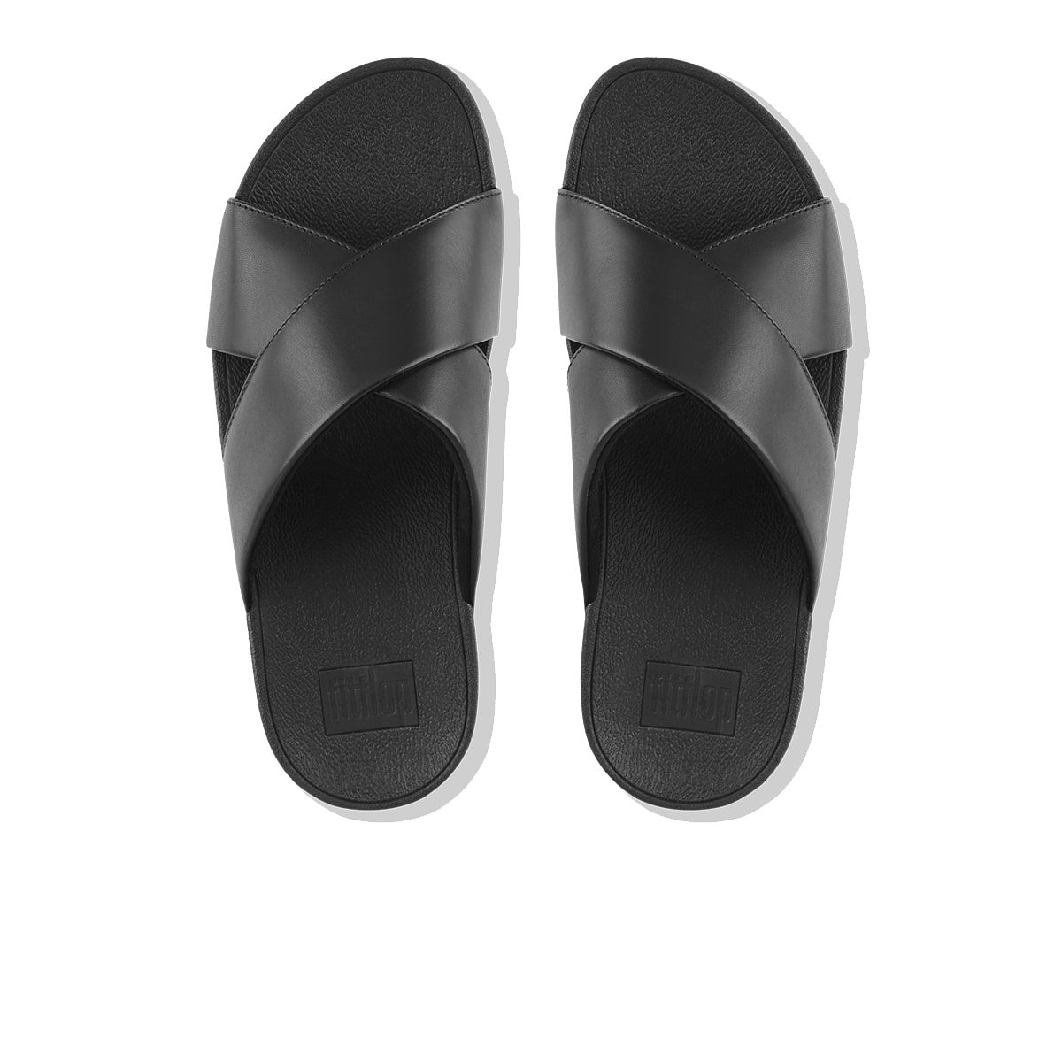 FitFlop LULU Leather Cross Slide Sandals Black top view