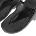 FitFlop LULU Crystal-Buckle Leather Toe-Post Sandals All Black close up