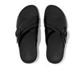 FitFlop LULU Crystal-Buckle Leather Cross Slides All Black top view