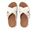 FitFlop LULU Crystal-Buckle Leather Cross Slides Cream top view