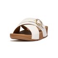 FitFlop LULU Crystal-Buckle Leather Cross Slides Cream side view